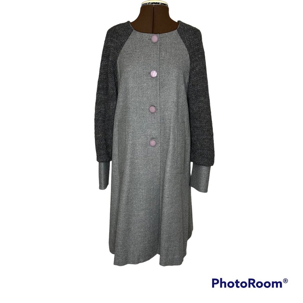 Graham & Spencer Grey Wool Coat with Knitted Sleeves